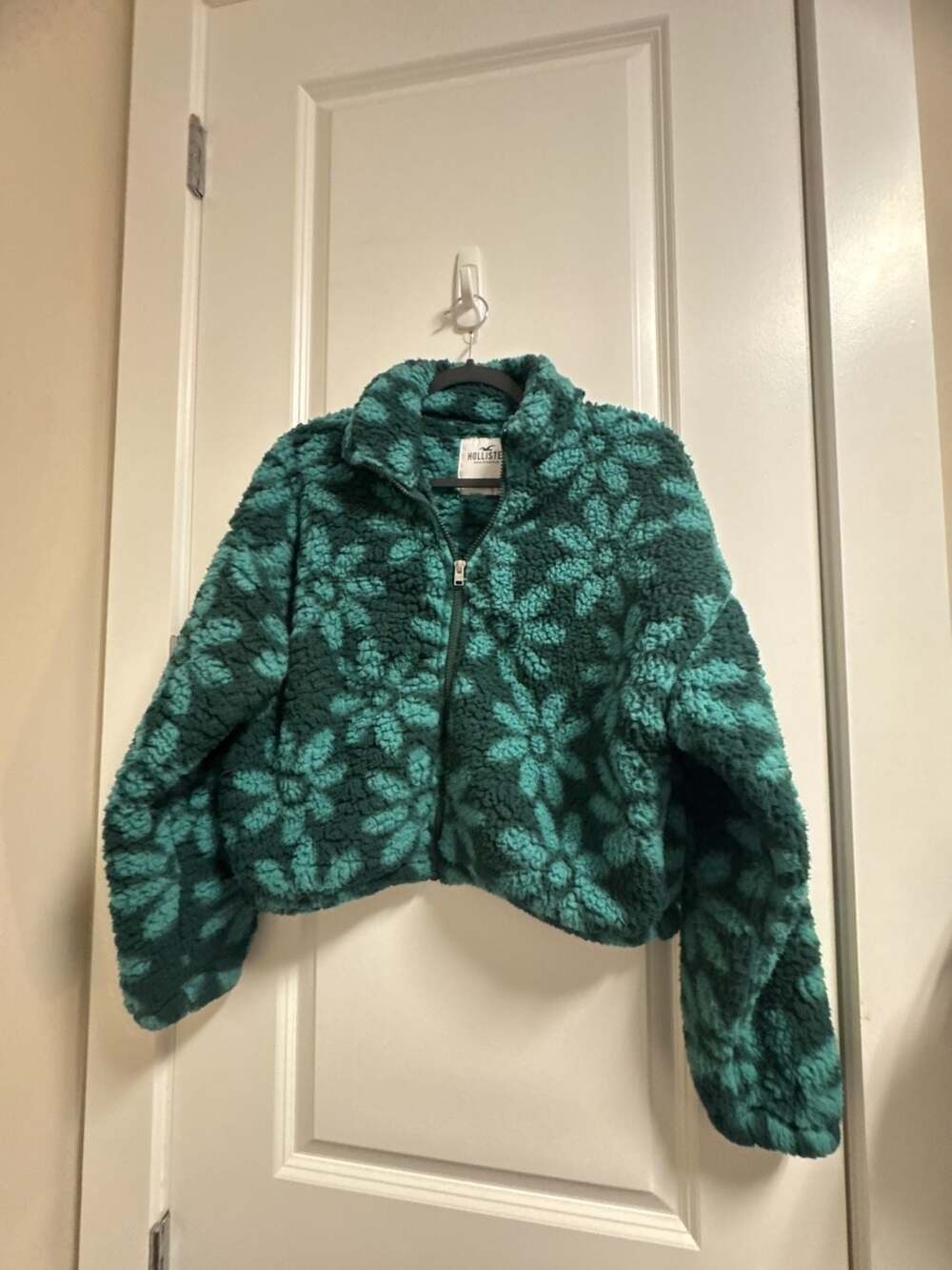 Hollister Floral Fleece Jacket Size S Green Sherpa